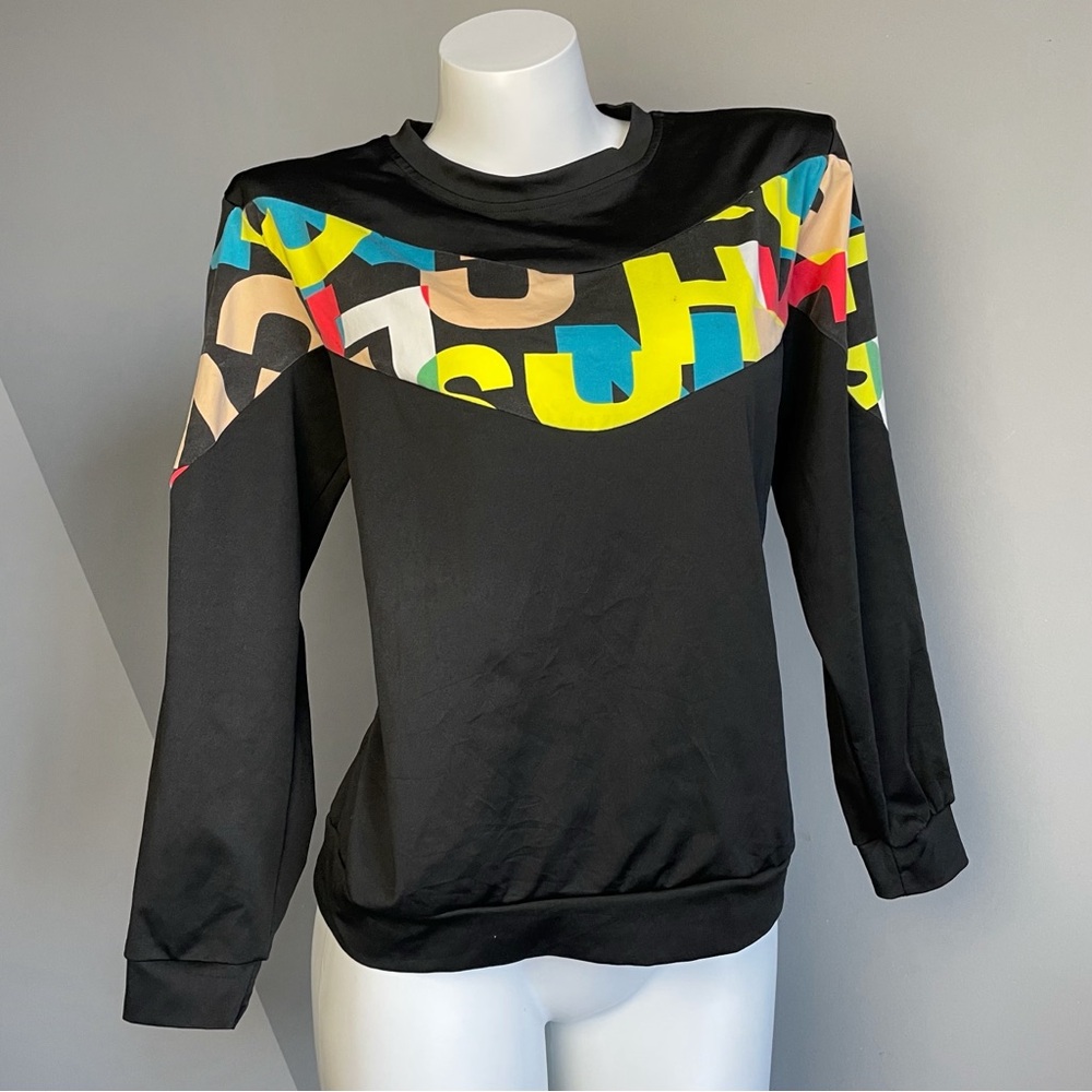 Black Colorful Letter Graphic Sweatshirt
